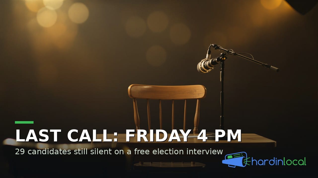 Empty interview chair with a microphone — last call for free Hardin County election interviews