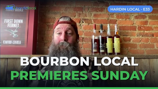 Jon O'Brien beside a bourbon shelf announcing Bourbon Local, a new statewide Kentucky show premiering Sunday