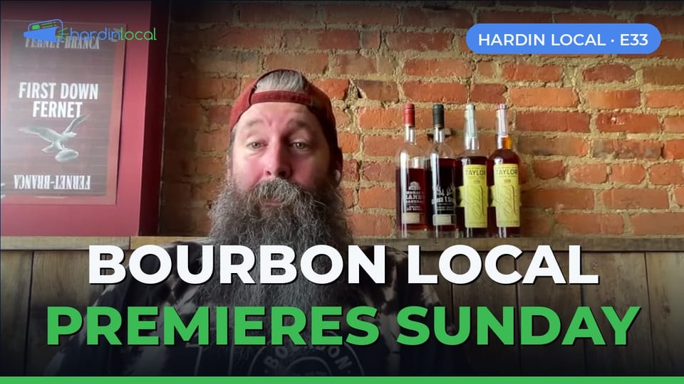 Jon O'Brien beside a bourbon shelf announcing Bourbon Local, a new statewide Kentucky show premiering Sunday