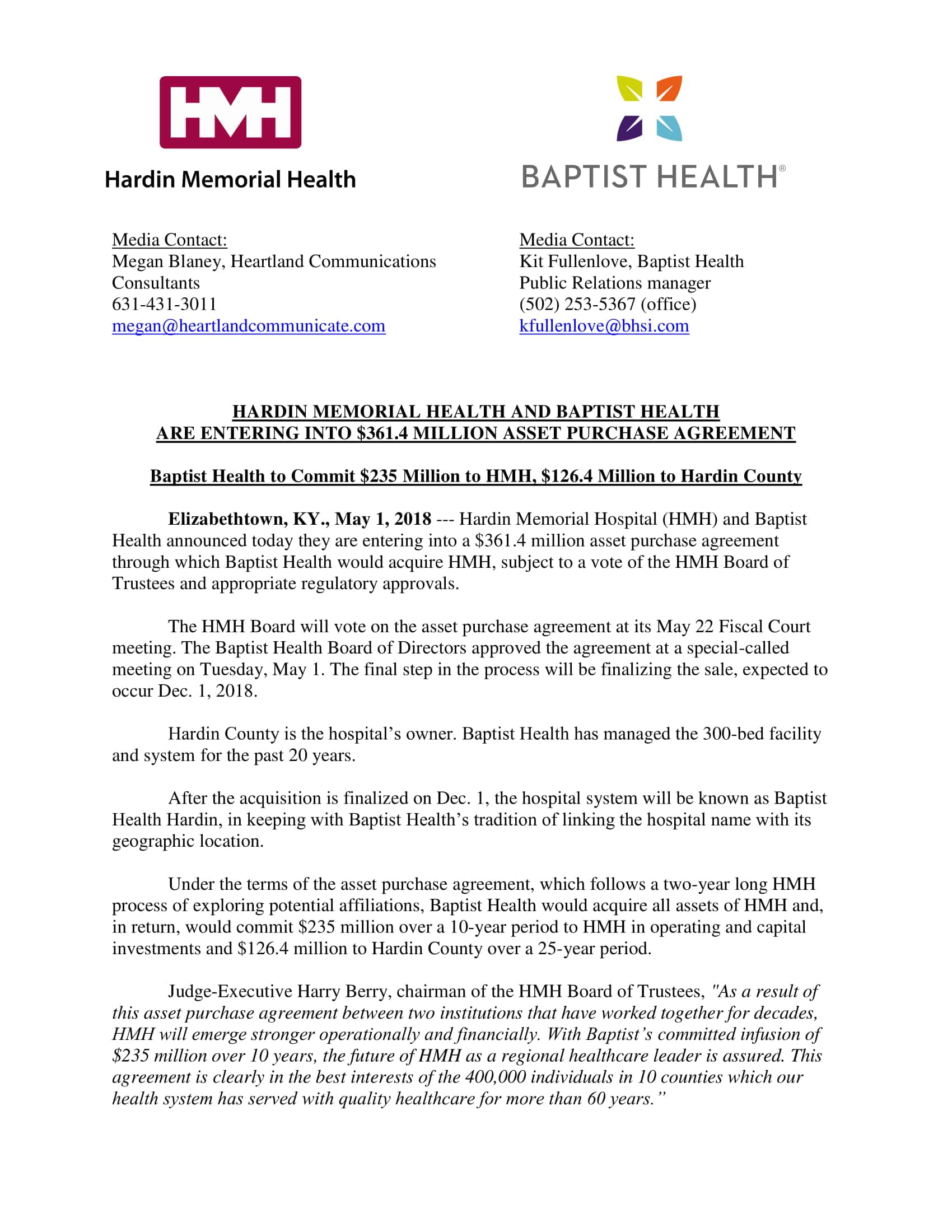 Hmh And Baptist Health Entering A 361 4 Million Purchase